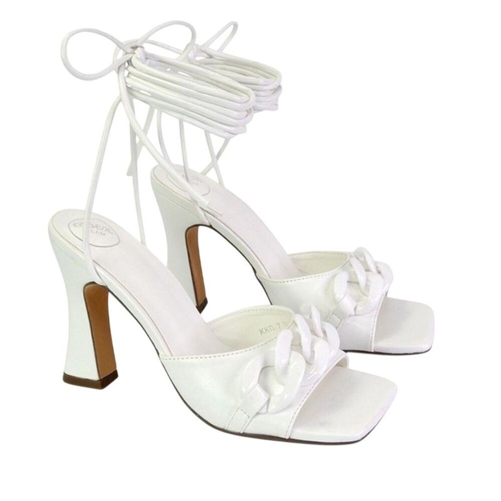 XY London Womens/Ladies Rhegan Chain Detail Lace Up High Heels / White